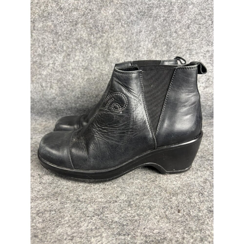 Dansko Shoes Womens Size 37 Black‎ Leather Ankle Booties Comfort Wedge Portugal